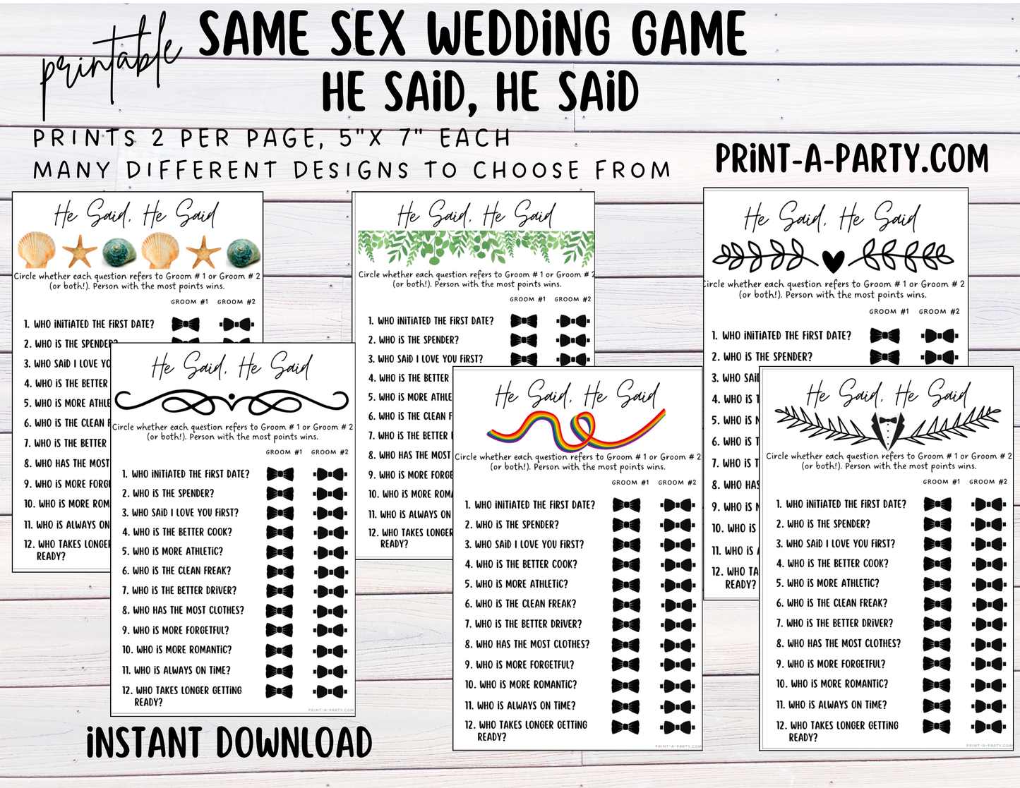 HE SAID, HE SAID: Same Sex Wedding Shower Game LGBTQ+ | Printable Same Sex Wedding Games | Instant Download
