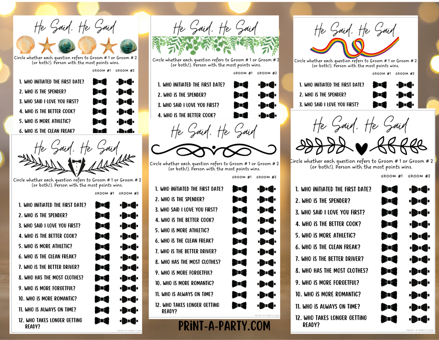 HE SAID, HE SAID: Same Sex Wedding Shower Game LGBTQ+ | Printable Same Sex Wedding Games | Instant Download