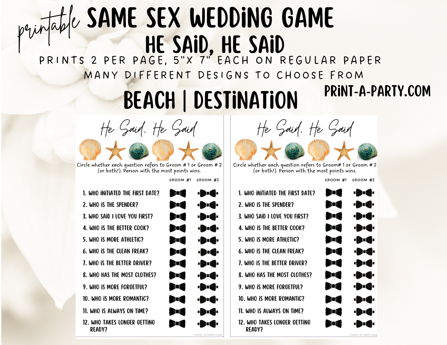 HE SAID, HE SAID: Same Sex Wedding Shower Game LGBTQ+ | Printable Same Sex Wedding Games | Instant Download