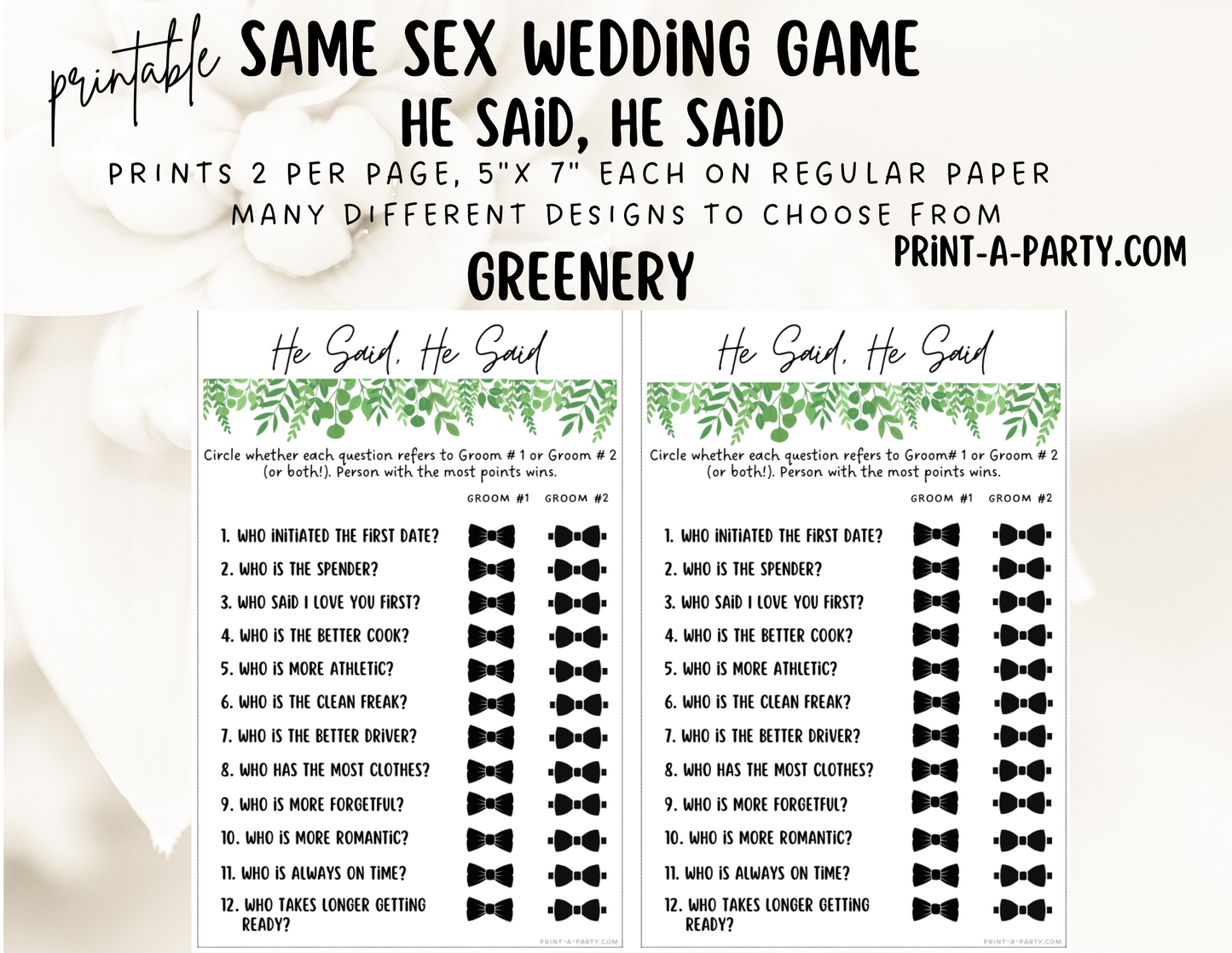 HE SAID, HE SAID: Same Sex Wedding Shower Game LGBTQ+ | Printable Same Sex Wedding Games | Instant Download