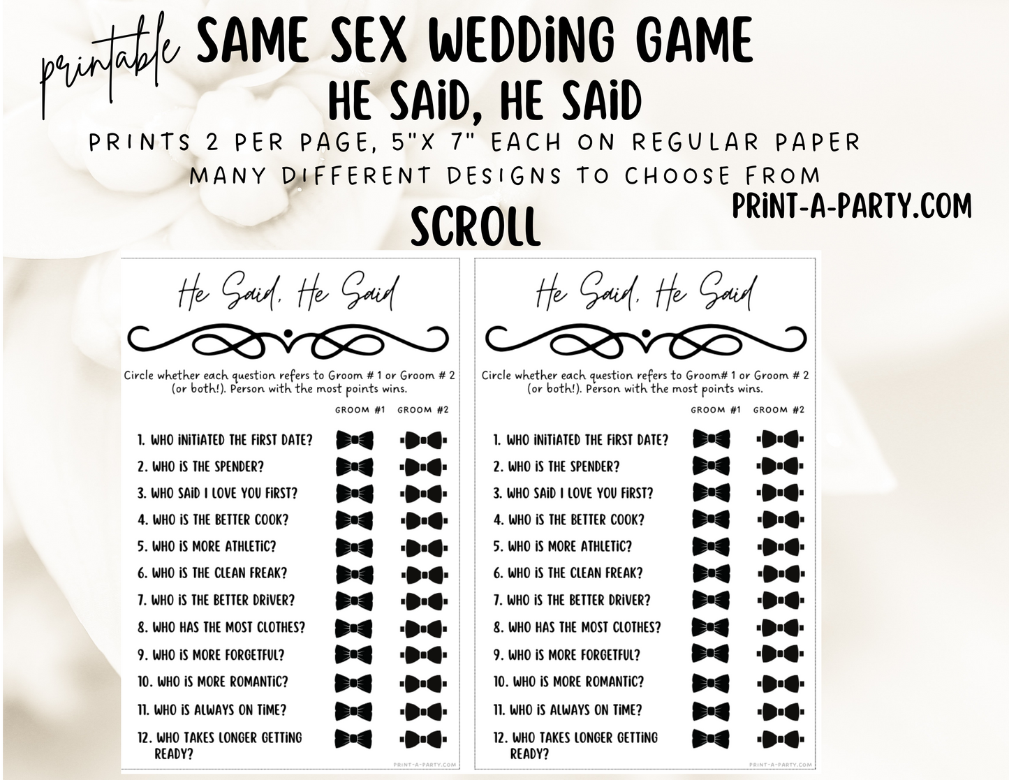HE SAID, HE SAID: Same Sex Wedding Shower Game LGBTQ+ | Printable Same Sex Wedding Games | Instant Download