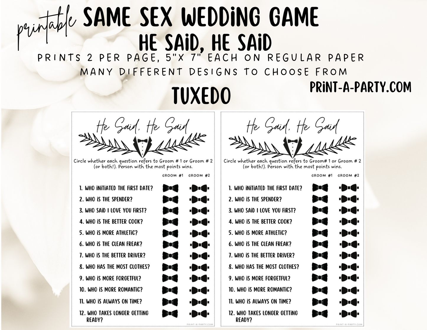 HE SAID, HE SAID: Same Sex Wedding Shower Game LGBTQ+ | Printable Same Sex Wedding Games | Instant Download