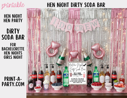 SODA BAR - Printable Hen Night "Dirty" Soda Bar Kit - Cheeky Sign & Recipe Tent Cards (12 recipes!) for Hen Parties, Girls Night, Bachelorette