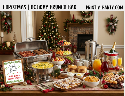 Christmas Brunch Bar Sign (8x10) & Food Tent Cards Printable Holiday Buffet Decor