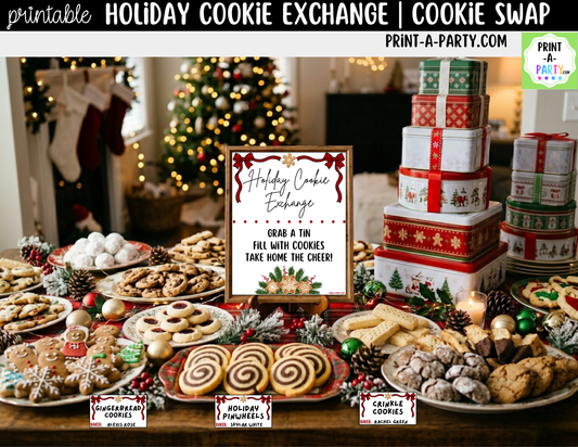 Holiday Cookie Exchange Printable Party Kit | Christmas Cookie Swap Sign (8x10) and Tent Cards | Holiday Dessert Table Decor