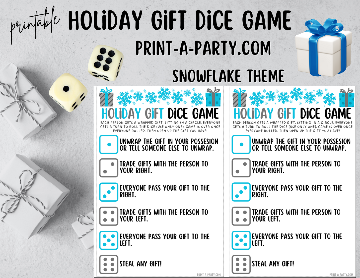 DICE GAME- Printable Holiday Dice Game – Fun Christmas Gift Exchange Party Activity (White Elephant, Secret Santa, Grab Bag)
