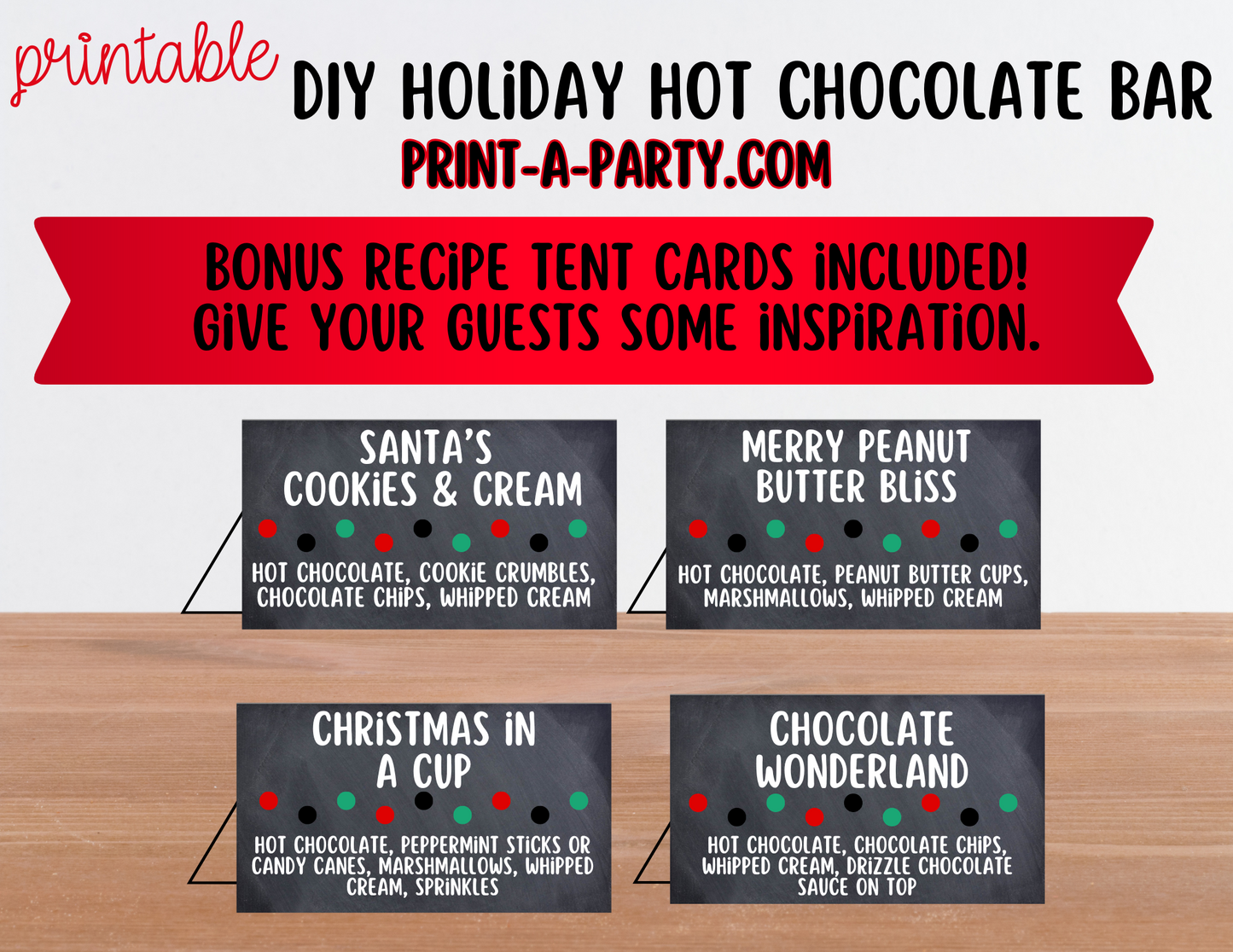 HOT CHOCOLATE BAR - Printable Holiday Hot Cocoa Bar Chalkboard – Festive DIY Christmas Party Decor and Setup