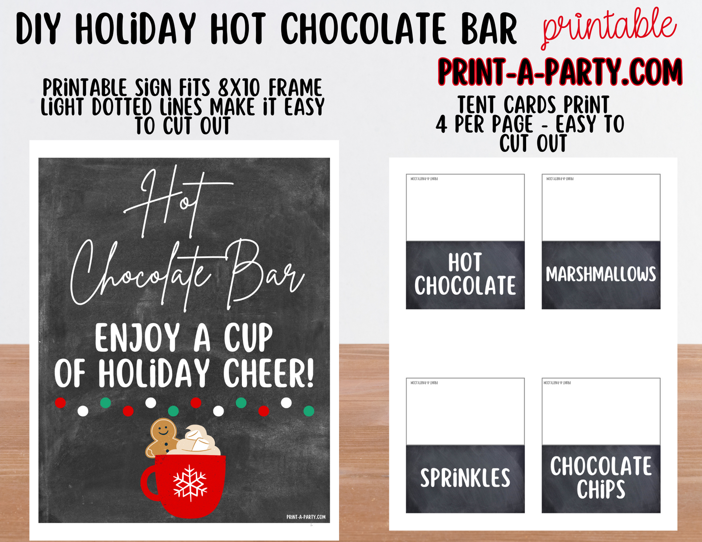 HOT CHOCOLATE BAR - Printable Holiday Hot Cocoa Bar Chalkboard – Festive DIY Christmas Party Decor and Setup