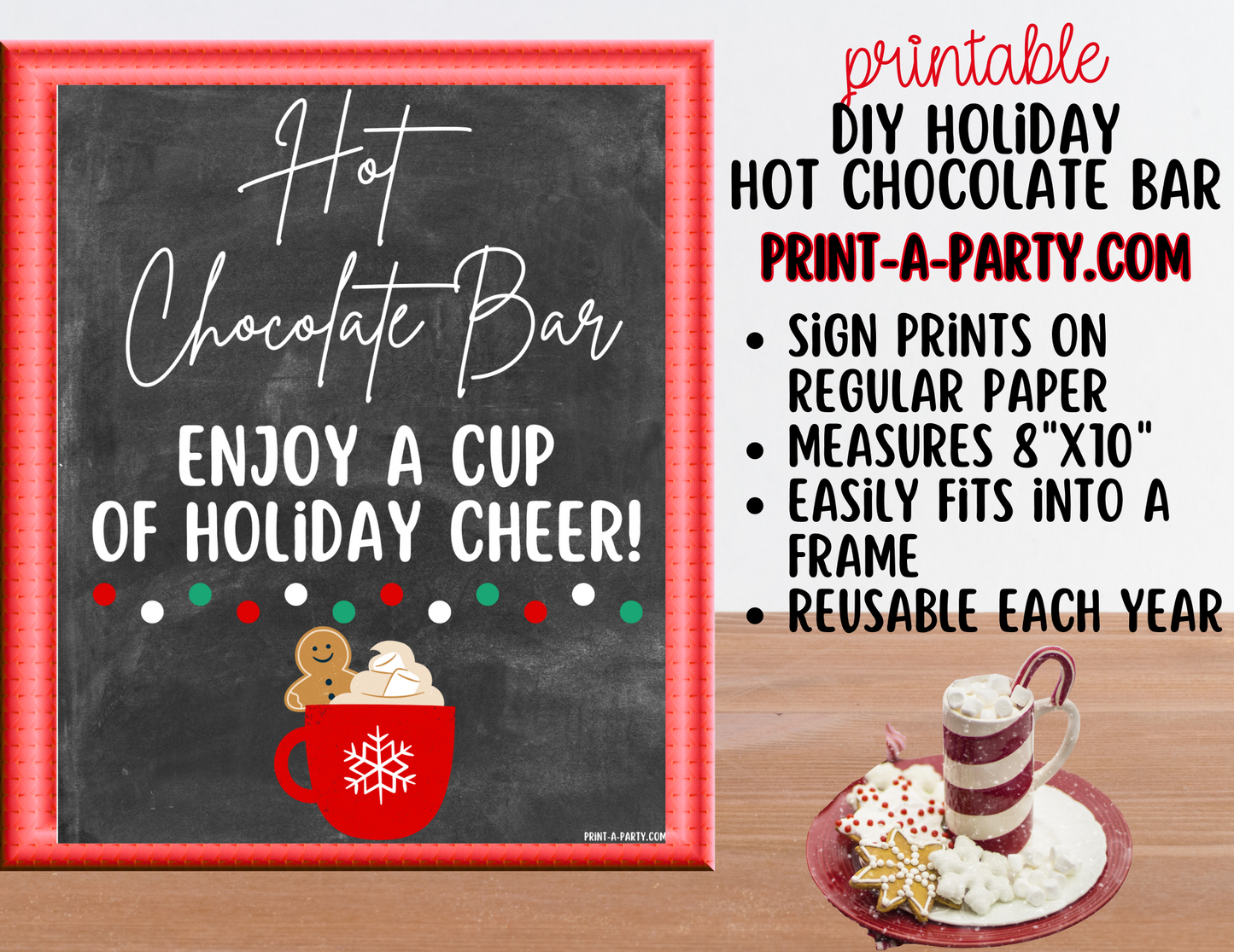 HOT CHOCOLATE BAR - Printable Holiday Hot Cocoa Bar Chalkboard – Festive DIY Christmas Party Decor and Setup