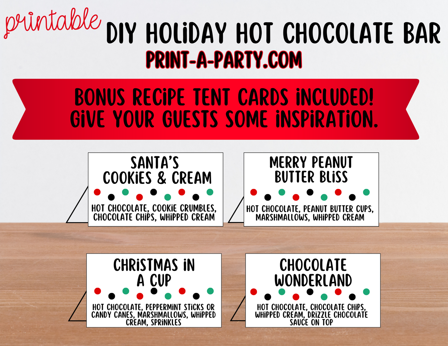 HOT CHOCOLATE BAR - Printable Holiday Hot Cocoa Bar White – Festive DIY Christmas Party Decor and Setup
