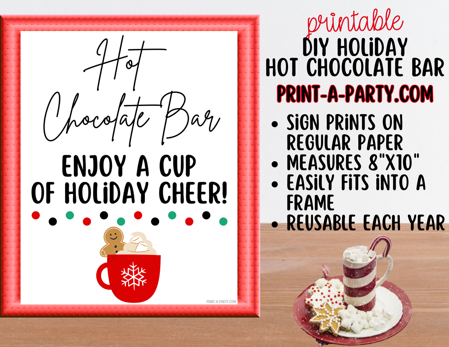 HOT CHOCOLATE BAR - Printable Holiday Hot Cocoa Bar White – Festive DIY Christmas Party Decor and Setup