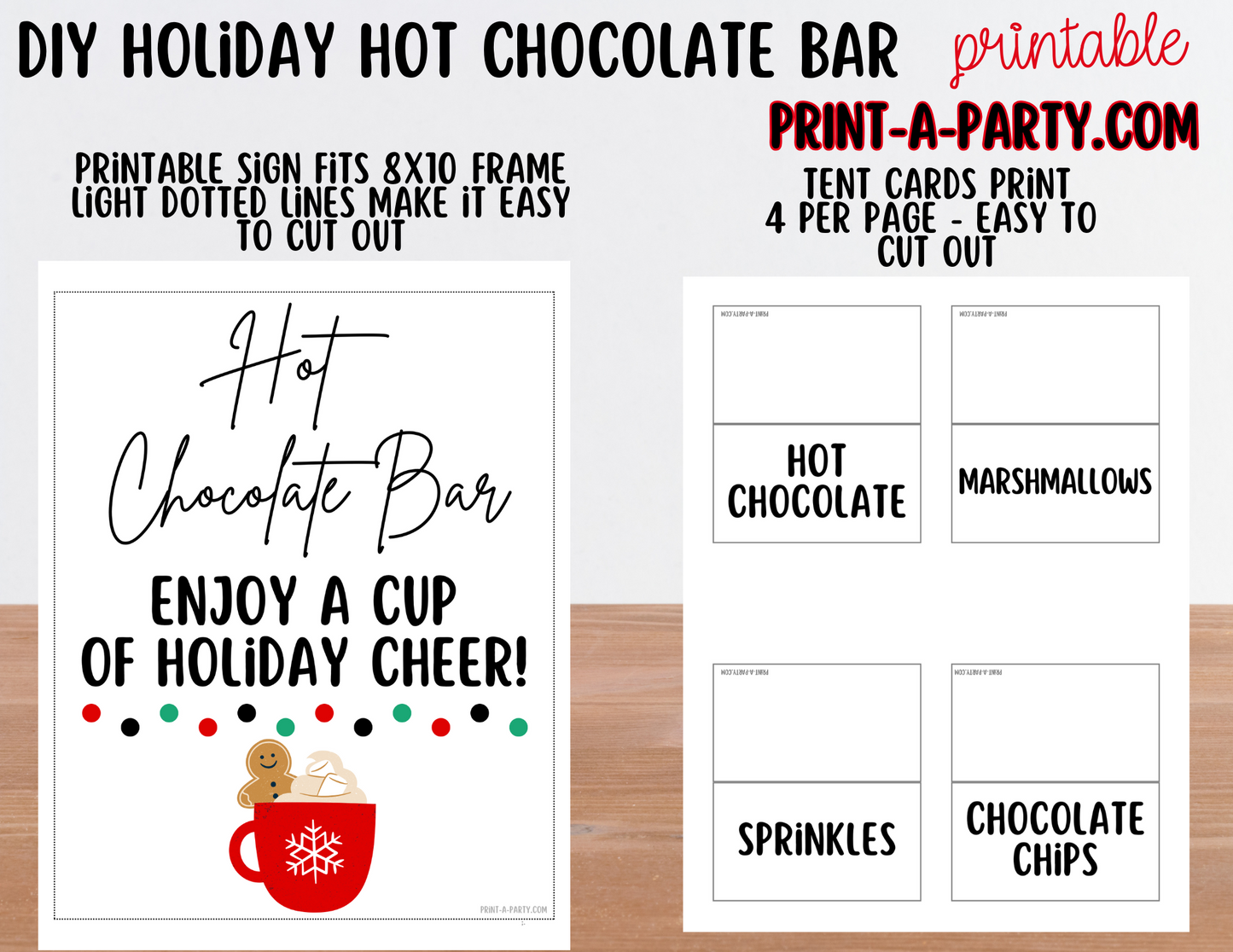 HOT CHOCOLATE BAR - Printable Holiday Hot Cocoa Bar White – Festive DIY Christmas Party Decor and Setup