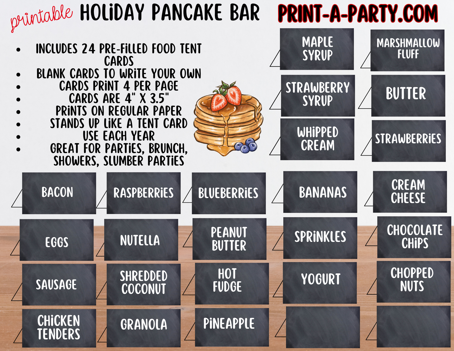 PANCAKE BAR - Printable Holiday Pancake Bar Sign & Topping Labels - Christmas Breakfast or Holiday Brunch Party Decor
