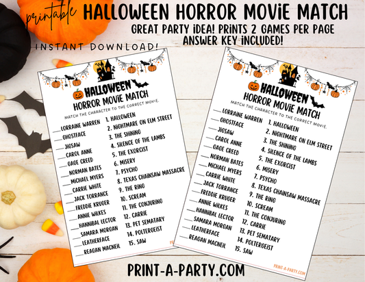 Printable Halloween Horror Movie Matching Game – Scary Movie Party Game, Instant Download