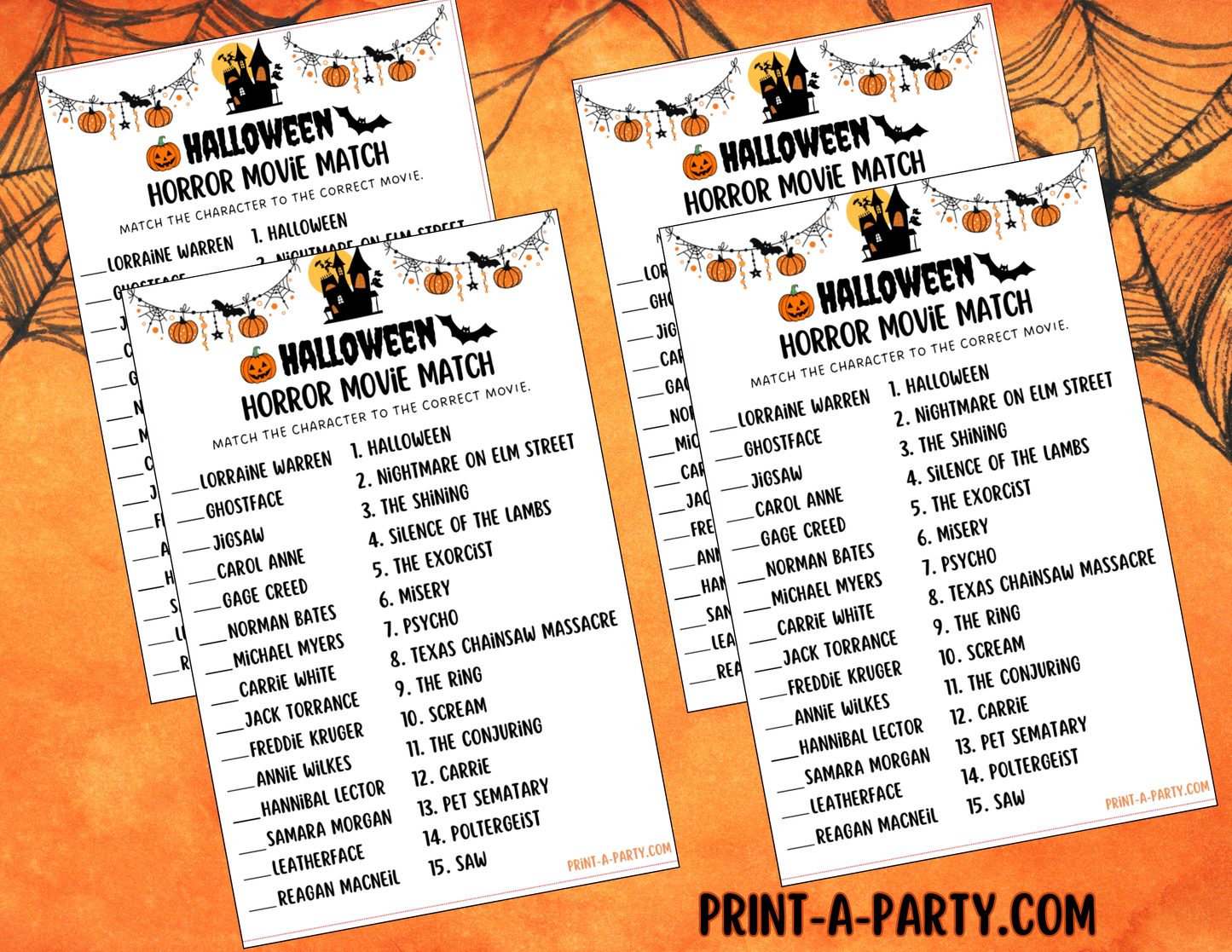 Printable Halloween Horror Movie Matching Game – Scary Movie Party Game, Instant Download
