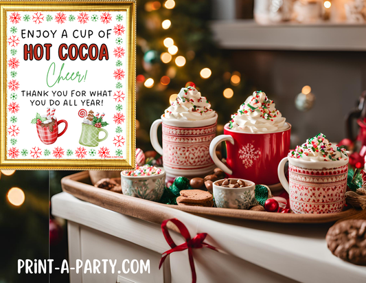 Appreciation Sign: Hot Cocoa Bar Printable Sign – Festive 8x10 Holiday Appreciation Decor for Staff, Teachers & Volunteers