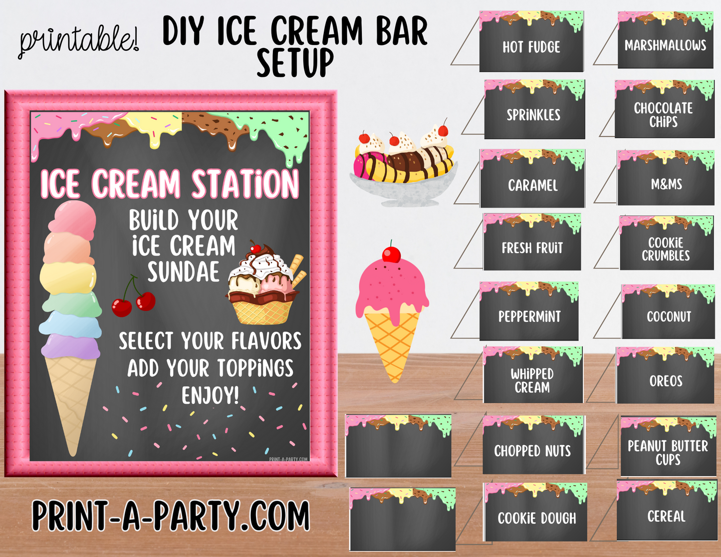 ICE CREAM BAR | ICE CREAM SUNDAE STATION - Chalkboard | Ice Cream Bar Sign | Food Station for Party | Party Food Bar | Party | Classroom | DIY Ice Cream Sundae Bar