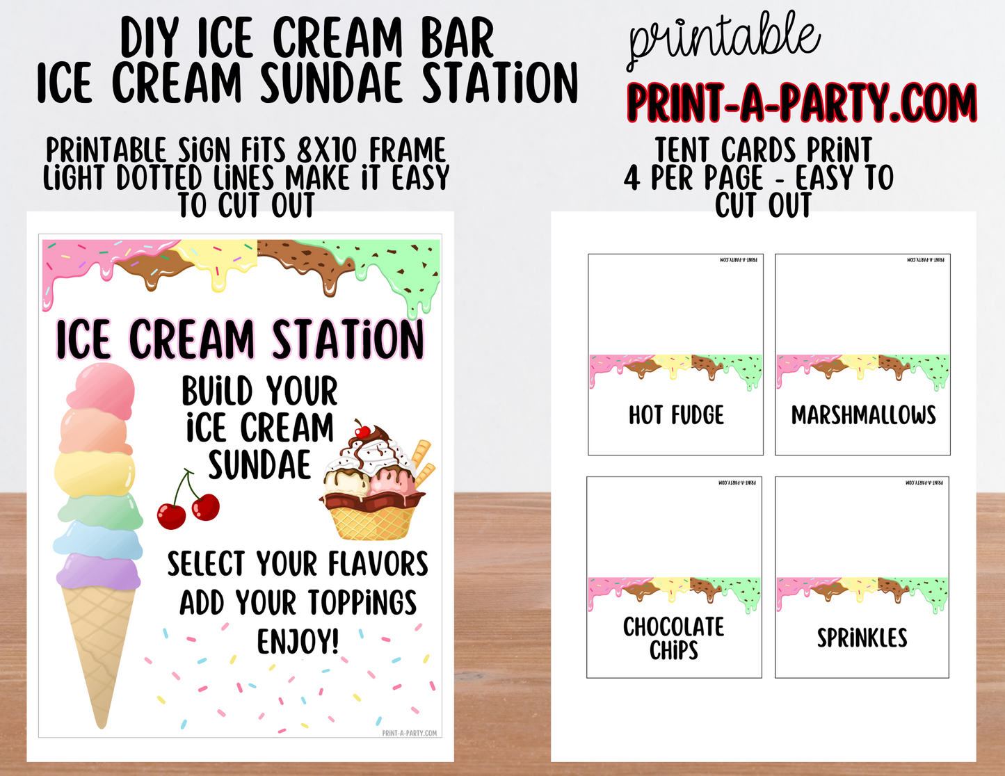 ICE CREAM BAR | ICE CREAM SUNDAE STATION - White | Ice Cream Bar Sign | Food Station for Party | Party Food Bar | Party | Classroom | DIY Ice Cream Sundae Bar