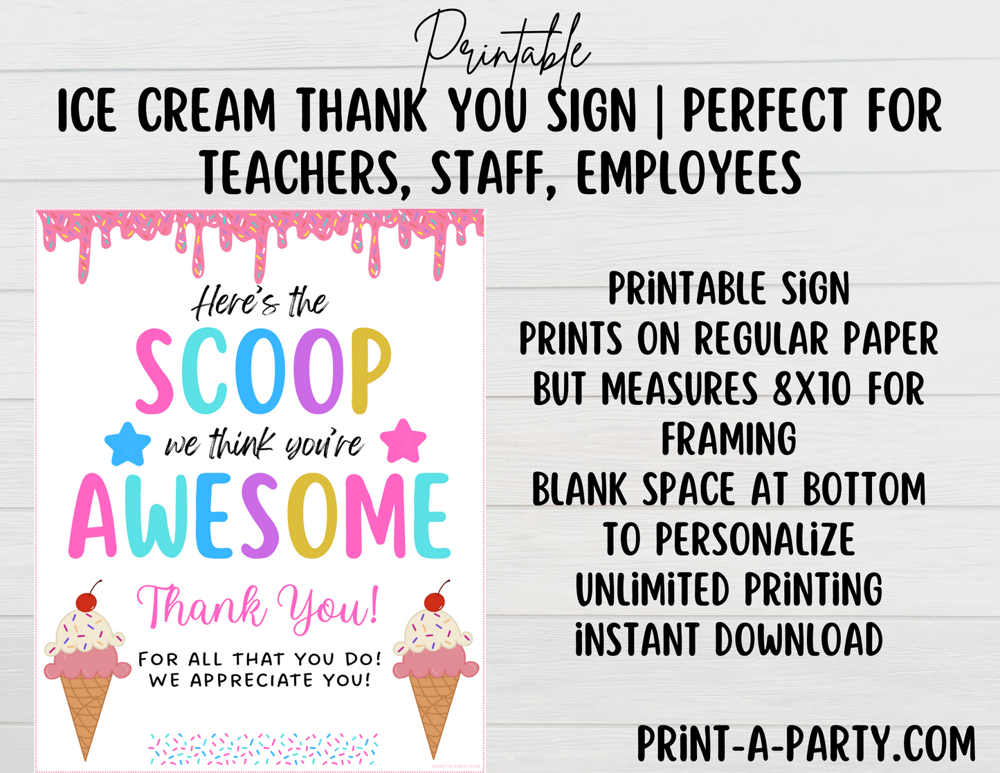 Appreciation Sign: ICE CREAM STATION Sign | EDITABLE or PRINTABLE Ice Cream Thank You Sign | Thank You Sign for Teachers Staff Employee Appreciation | Dessert Table Sign