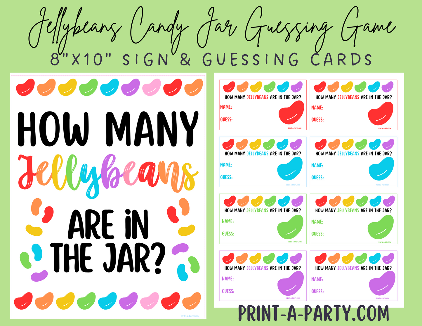 CANDY JAR GUESSING GAME - JELLYBEANS | How many jellybeans in jar | Easter St. Patrick's Day | Rainbow Party | Printable