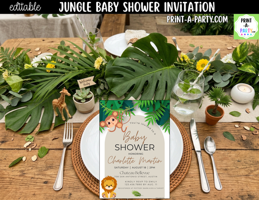 Jungle Baby Shower Invitation | Editable Canva Template