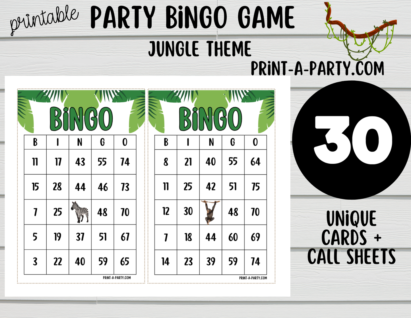 BINGO: Jungle Theme Bingo Game Printable | Safari Animal Bingo | Party Game | Instant Download