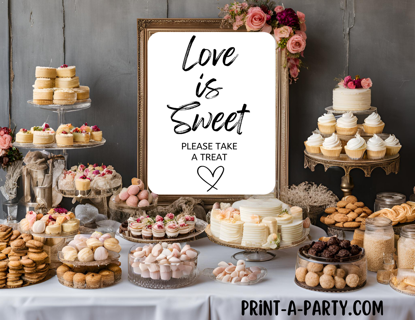 LOVE IS SWEET - Printable Dessert Bar Sign for weddings, showers, engagement parties
