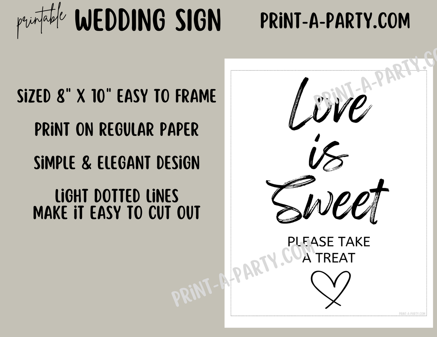 LOVE IS SWEET - Printable Dessert Bar Sign for weddings, showers, engagement parties