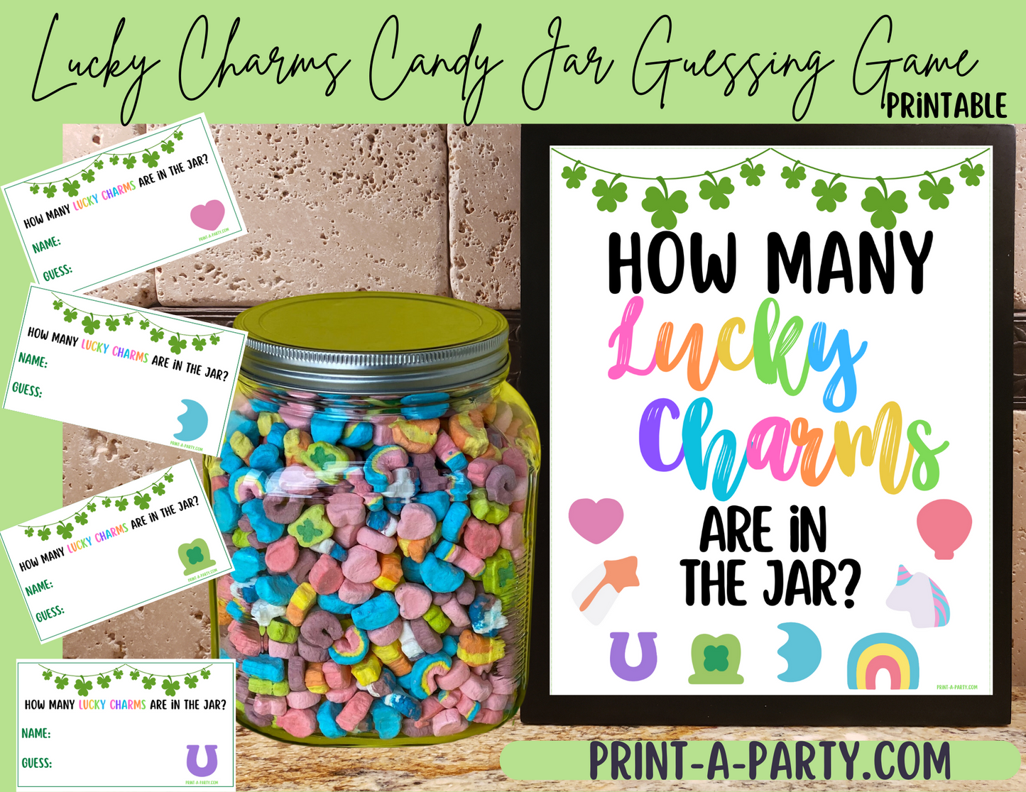 Candy Jar Guessing Game - St. PATRICK'S DAY LUCKY CHARMS - Printable St. Patrick's Day Party Game for Classrooms, Parties or the Office