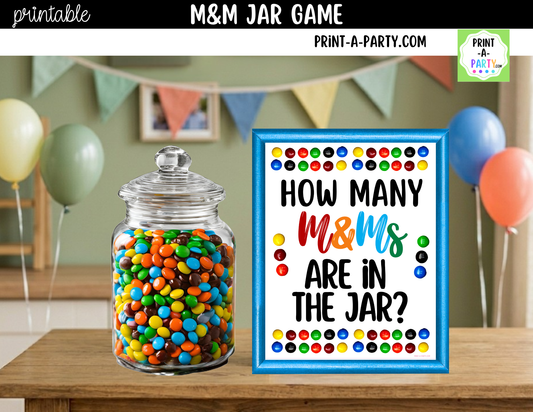 M&Ms Candy Jar Guessing Game Printable Sign (8x10) + Guessing Cards - Party Game Decor