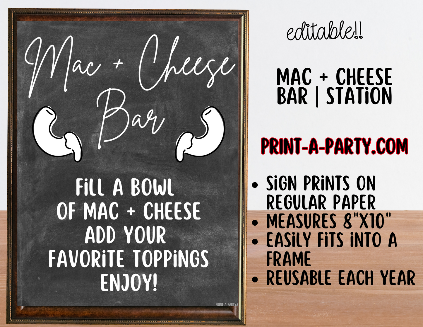 EDITABLE MAC & CHEESE BAR | STATION Setup - Chalkboard | Macaroni & Cheese Sign | Party Food Bar | Shower | DIY Mac & Cheese Bar