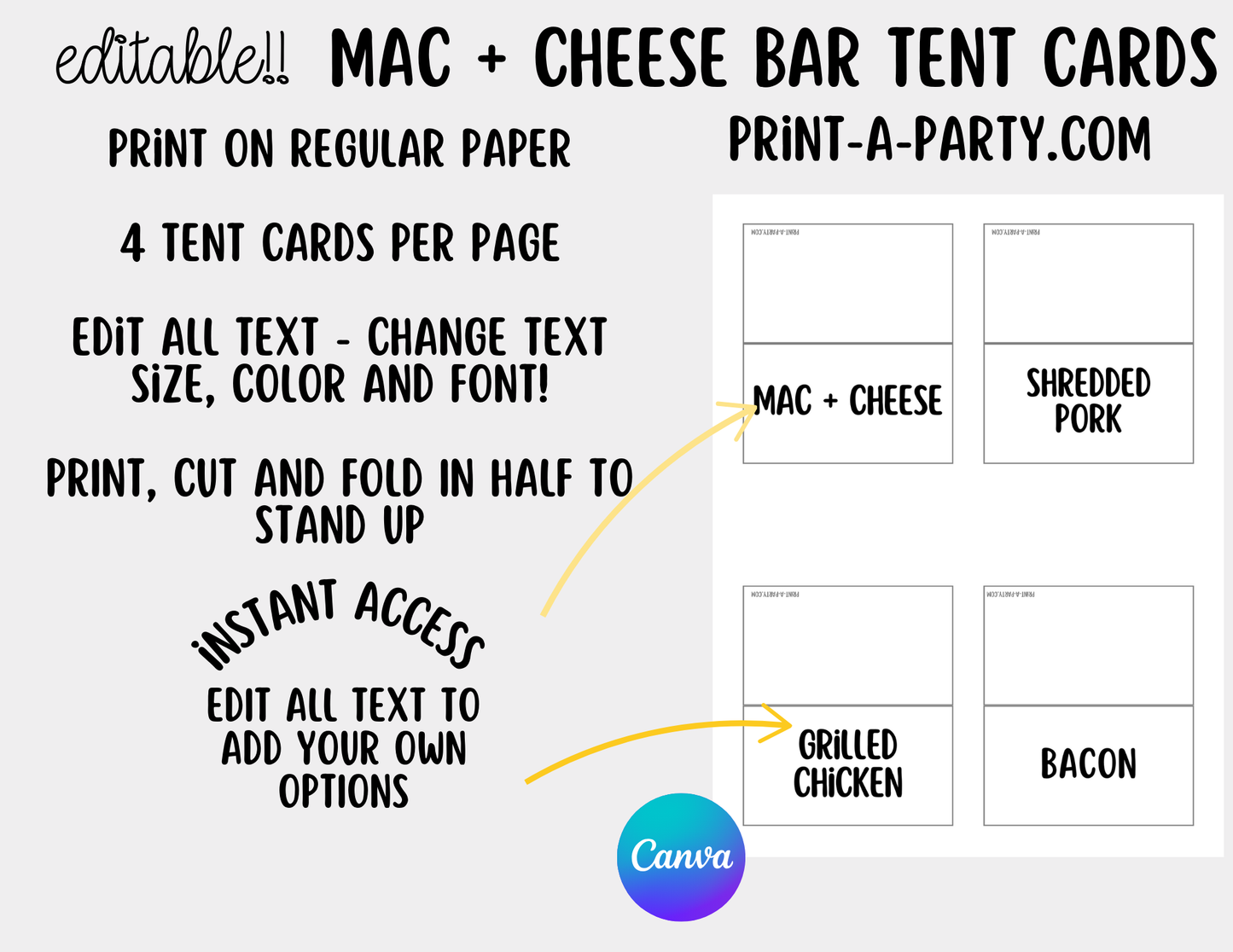 EDITABLE MAC & CHEESE BAR | STATION Setup - White | Macaroni & Cheese Sign | Party Food Bar | Shower | DIY Mac & Cheese Bar