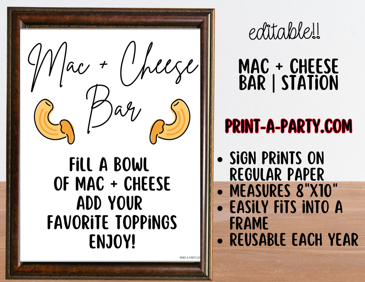 EDITABLE MAC & CHEESE BAR | STATION Setup - White | Macaroni & Cheese Sign | Party Food Bar | Shower | DIY Mac & Cheese Bar