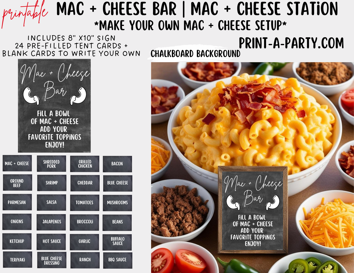 MAC & CHEESE BAR | MAC & CHEESE STATION Setup - Chalkboard | Macaroni & Cheese Sign | Party Food Bar | Shower | DIY Mac & Cheese Bar