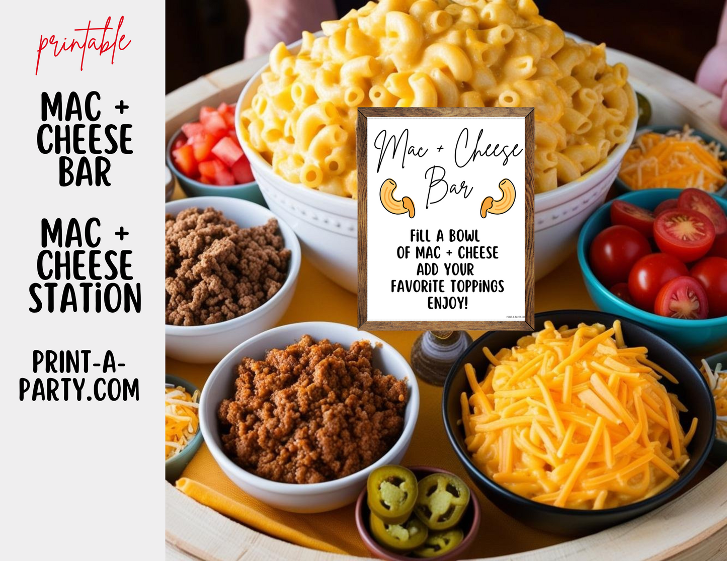 MAC & CHEESE BAR | MAC & CHEESE STATION Setup - White | Macaroni & Cheese Sign | Party Food Bar | Shower | DIY Mac & Cheese Bar
