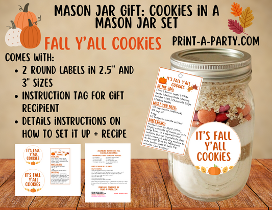 MASON JAR GIFT: Printable Fall Mason Jar Cookie Kit DIY Autumn Baking Gift with Recipe & Labels for Teachers, Neighbors & Friends