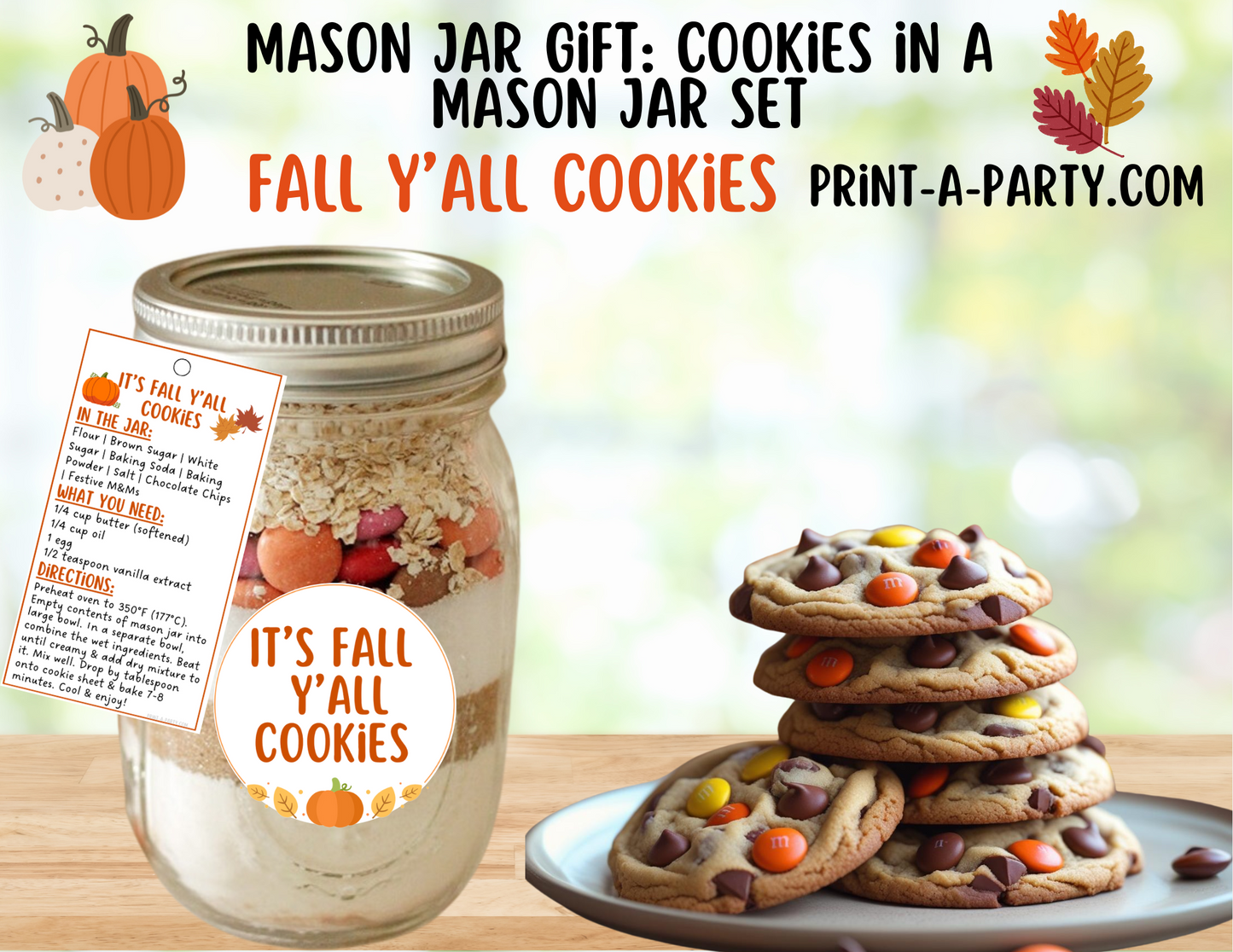 MASON JAR GIFT: Printable Fall Mason Jar Cookie Kit, Fall Cookies perfect for Fall parties, holidays and gift ideas