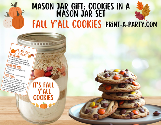 MASON JAR GIFT: Printable Fall Mason Jar Cookie Kit DIY Autumn Baking Gift with Recipe & Labels for Teachers, Neighbors & Friends