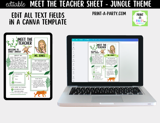 Meet the Teacher Jungle Theme Canva Template | Editable Back to School Introduction