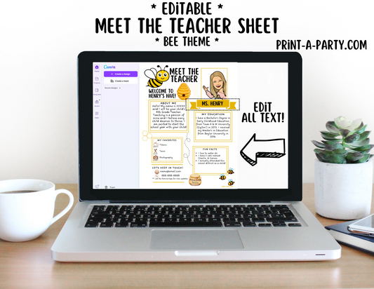 Meet the Teacher Editable Template – BEE Theme Printable for Teacher Introduction, Teacher Information, Back To School , First Day of School