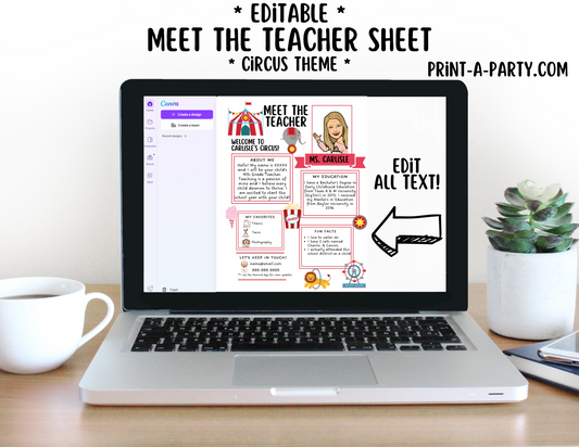 Meet the Teacher Editable Template – CIRCUS Theme Printable for Teacher Introduction, Teacher Information, Back To School , First Day of School