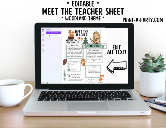 Meet the Teacher Editable Template – WOODLAND Theme Printable for Teacher Introduction, Teacher Information, Back To School , First Day of School