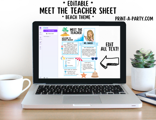 Meet the Teacher Editable Template – BEACH Theme Printable for Teacher Introduction, Teacher Information, Back To School , First Day of School