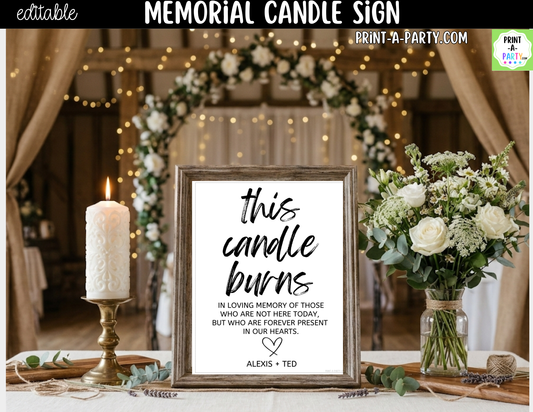 Editable Memorial Candle Sign – This Candle Burns in Memory | 8x10
