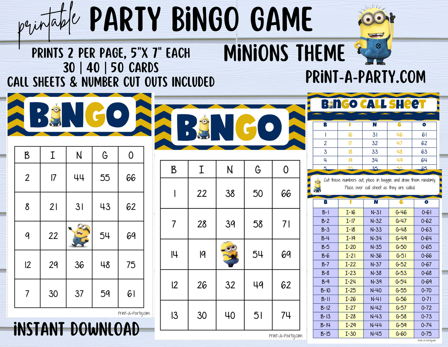 BINGO: Minions | Classrooms | Parties | Birthday | 30, 40, or 50 cards - INSTANT DOWNLOAD
