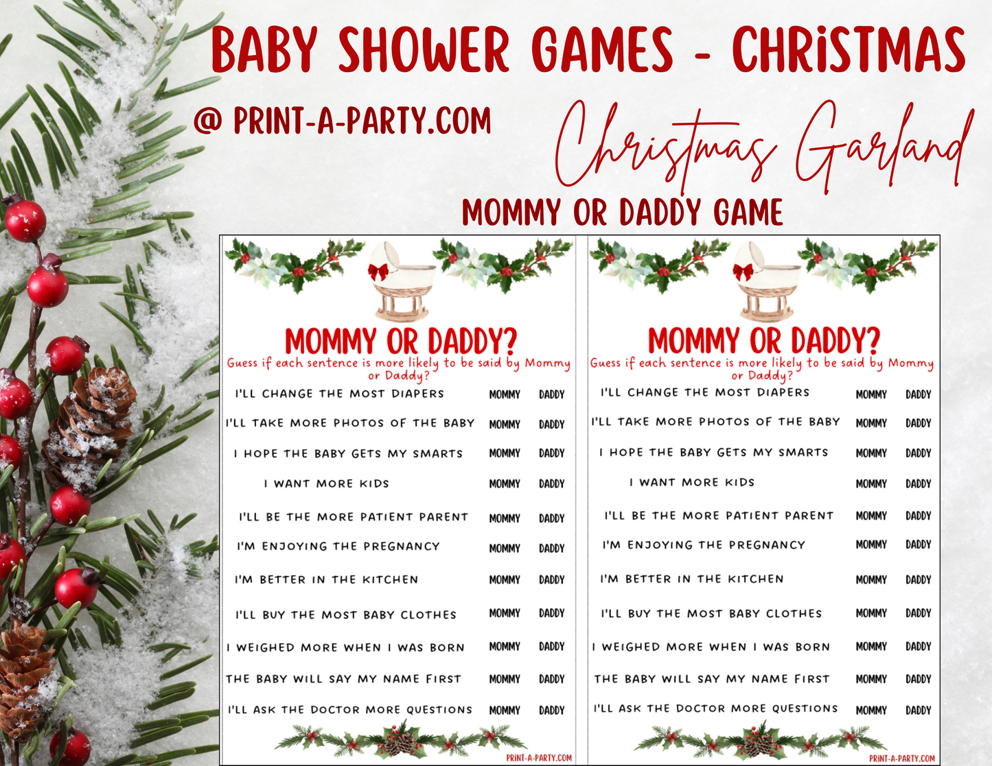 GAMES for Christmas Baby Shower - Printable Christmas Baby Shower Game Bundle – Instant PDF Download