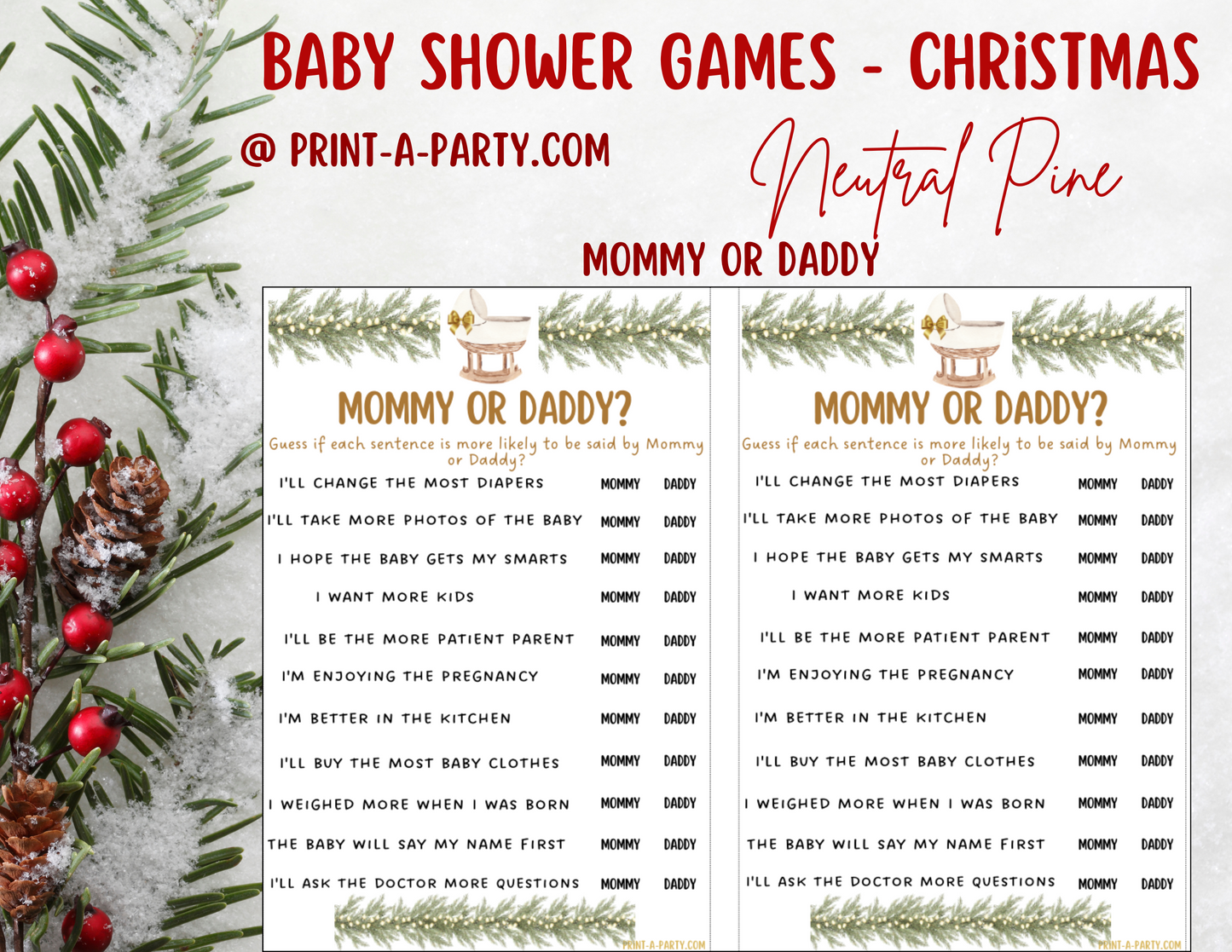 GAMES for Christmas Baby Shower Printable Christmas Baby Shower Game Bundle – Instant PDF Download