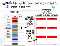 MOVING ORGANIZATION KIT: Pre-Filled Color Coded Moving Box Labels (18) | Main Tracking List | INSTANT DOWNLOAD - Have an organized move!
