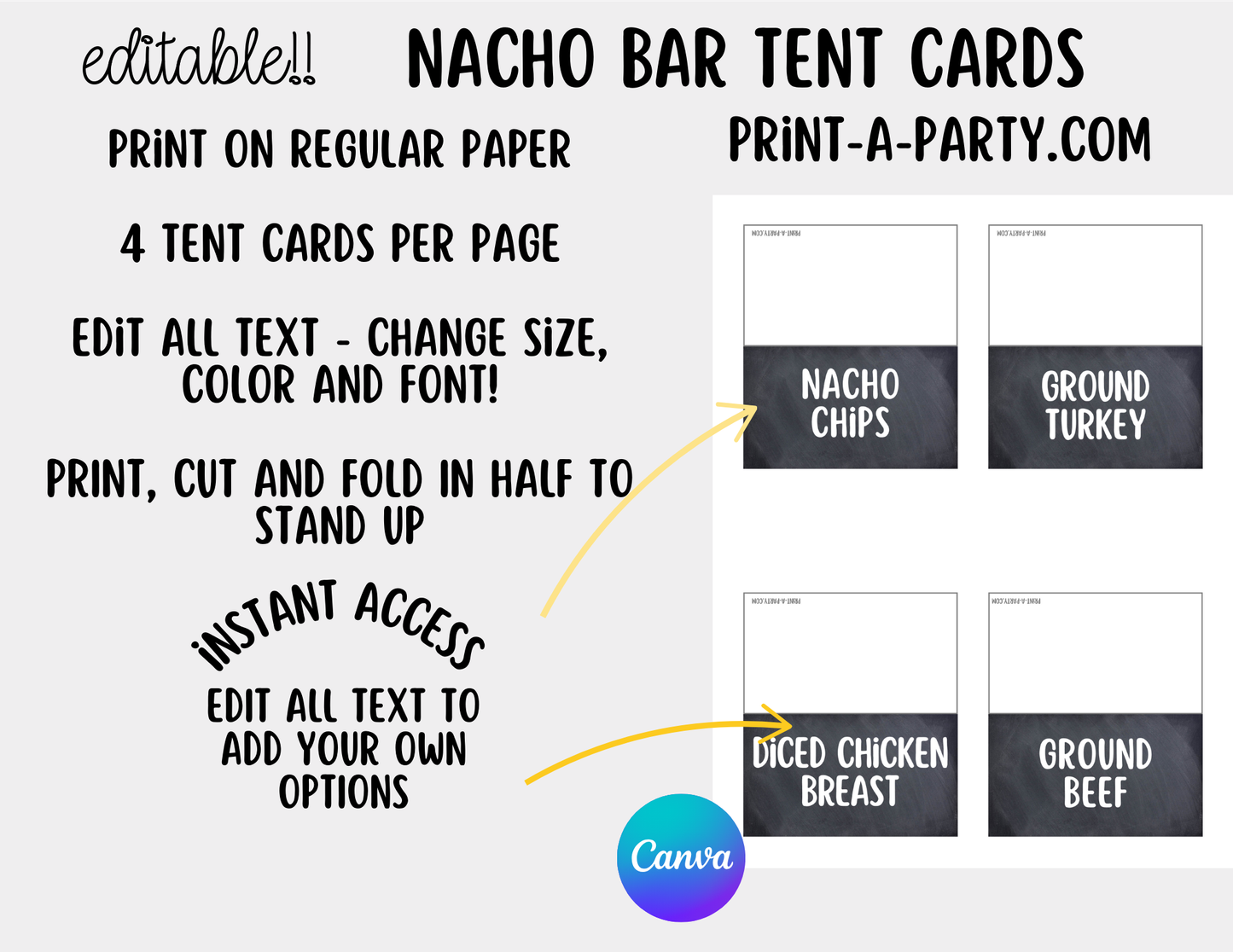 EDITABLE NACHO BAR | NACHO STATION Setup - CHALKBOARD | Make your own Nachos Sign | Nacho Buffet Station Setup for parties, events, office, holidays and more!