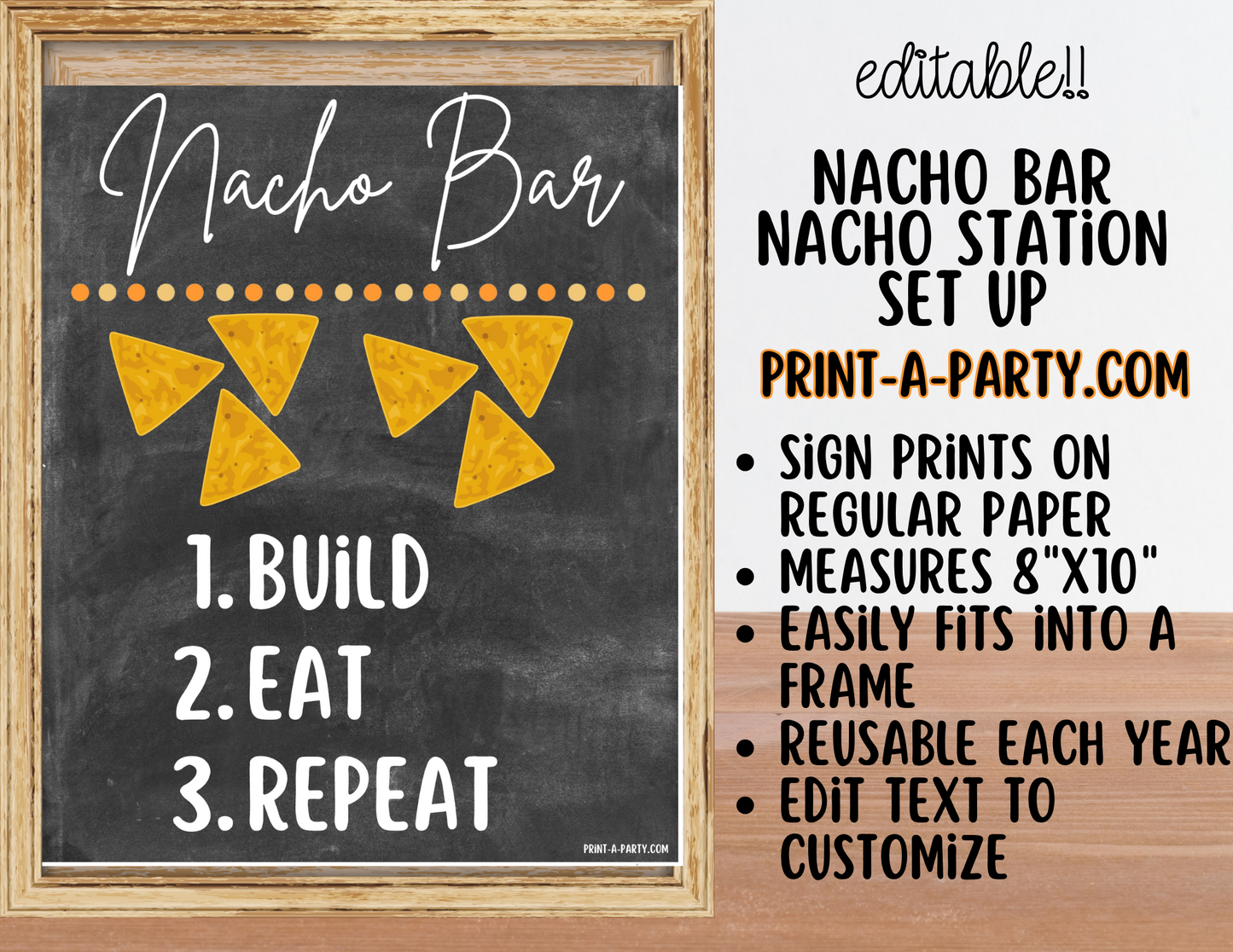 EDITABLE NACHO BAR | NACHO STATION Setup - CHALKBOARD | Make your own Nachos Sign | Nacho Buffet Station Setup for parties, events, office, holidays and more!